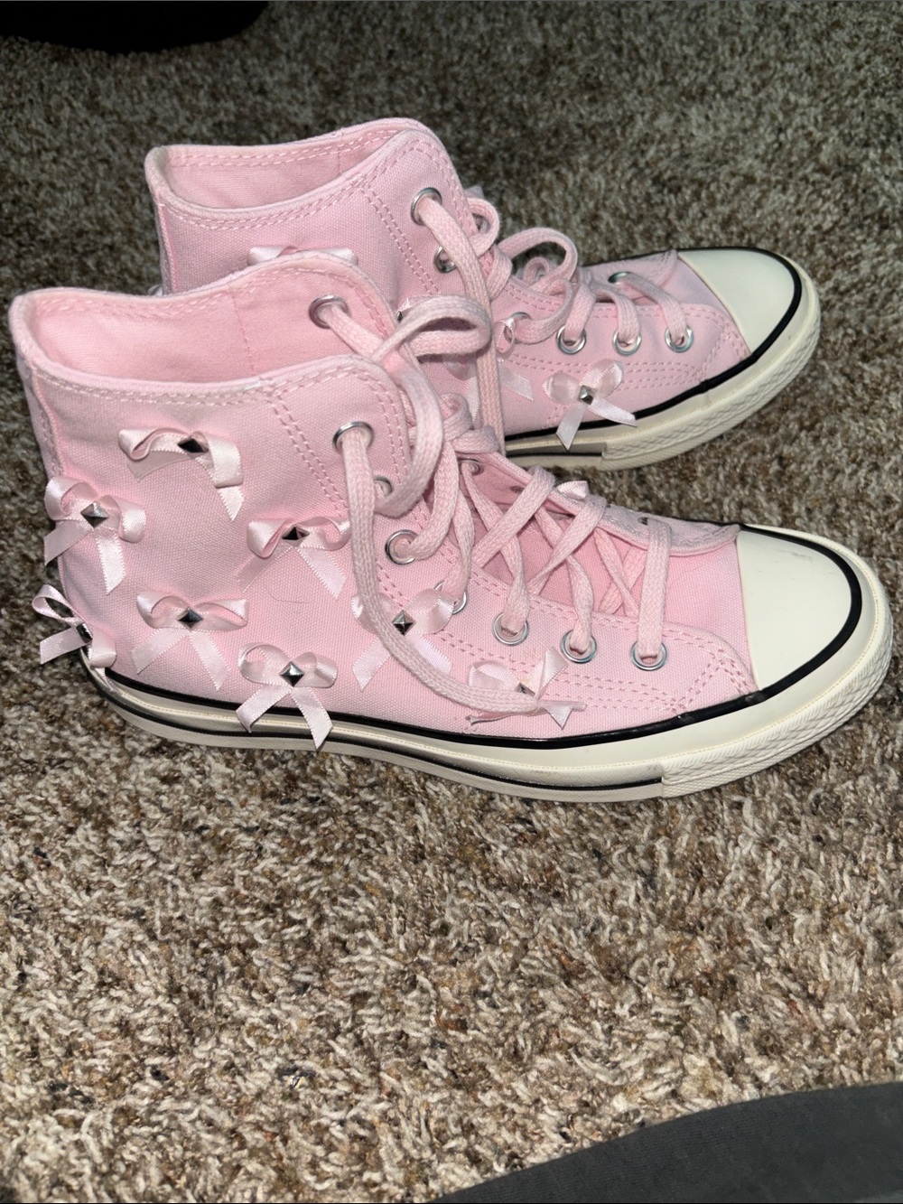Pink High-Top Ribbon Accent Converse